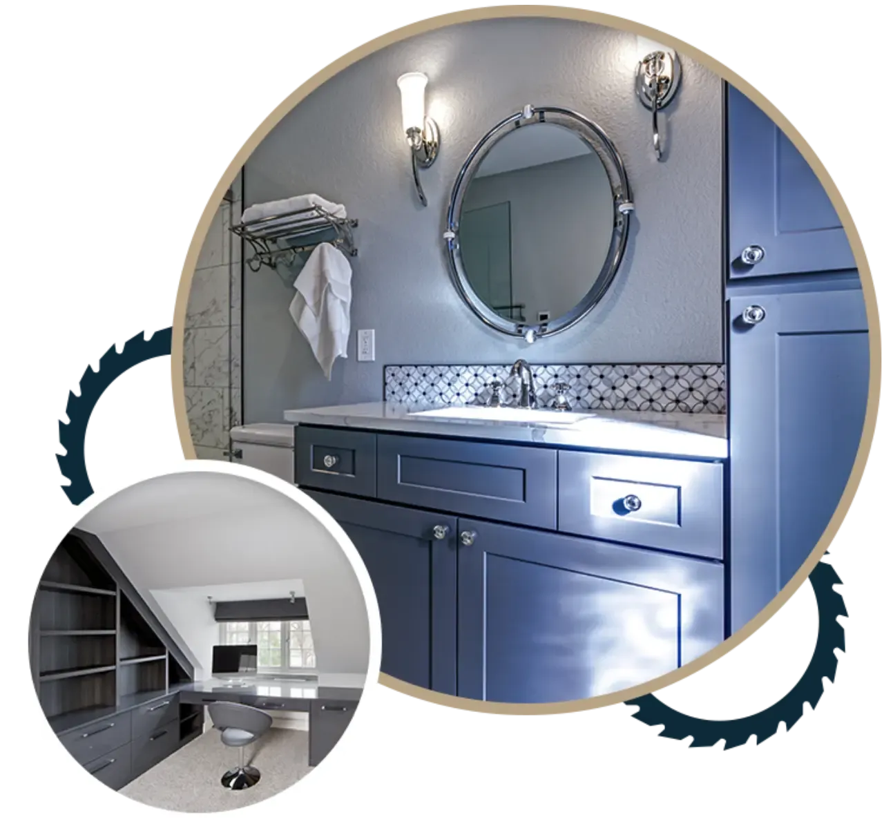 Custom bathroom and office cabinets crafted by DFW Cabinets